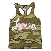 Girls Green Camouflage Tank with Pink Heart Love Graphic