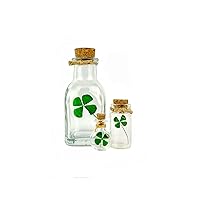 Real Four Leaf Clover Pressed in a corked Glass Bottle, Leprechaun Trap, St. Patrick's Day, Miniature, Lucky, Shamrock, Irish Luck (Miniature Pendant Necklace 1 x 1/2 x 1/2)