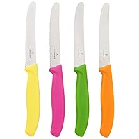 4.5 Inch Utility Knife Set | Razor Sharp Serrated Edge, Ergonomic Fibrox Pro Handle, Four (4) Pack, Multi Colored