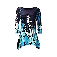 Andongnywell Women's Fashion Half Sleeve T-Shirt Floral Print Ladies Casual Hedging Printed Top Blouse