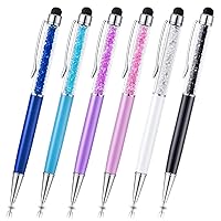 Stylus Pens, Besgoods 6Pcs Crystal 2 in 1 Slim Capacitive Stylus &Ballpoint Pen for Touch Screens, Phones and Tablets, Sky Blue Pink Purple Royal Blue Black White