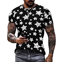Black and White Star Pattern Men's Short Sleeve T-Shirt Crew Neck Cotton Tees 3D Printed Graphics Sports Tops