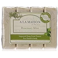 A LA MAISON Provence Bar, Rosemary Mint Scent, French Milled Moisturizing Natural Hand & Body Soap, 3.5 Oz, 4 Count