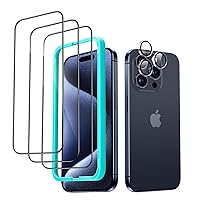 ESR 3+1 Pack for iPhone 15 Pro Screen Protector, 3 Black Edge Tempered-Glass Film and 1 Set Camera Lens Protector, 2.5D Curved Edges, Full-Coverage Military-Grade Protection, Scratch Resistant