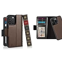 Twelve South BookBook for iPhone 15 Pro | MagSafe Compatible Genuine Leather Wallet Case with Display Stand + Removable Stand-Alone Leather Accent Case, Brown