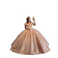 Mollybridal Glitter Sequin V Neck Off Shoulder Ball Gown Quinceanera Dresses Ombre with Sleeve Prom Formal Dress 2024
