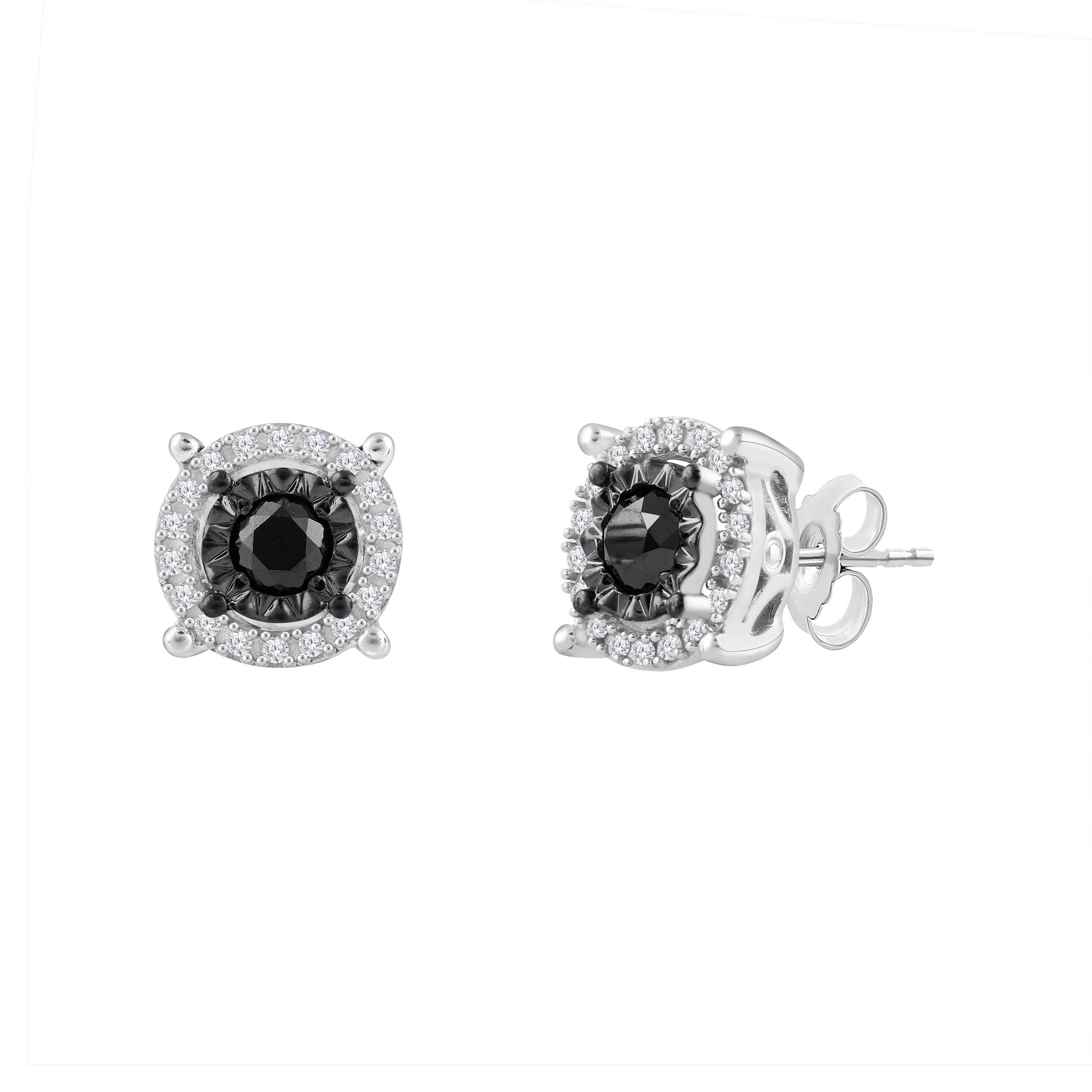 NATALIA DRAKE Color Diamond Halo Stud Earrings for Women in Sterling Silver (Color I-J/Clarity I2-I3)