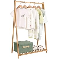 Small Clothes Rack Kids Dress Up Storage for Playroom, Toddlers Bedroom, Bamboo Child Garment Rack with Storage Shelf, Kids Clothing Rack Costumes Organizer