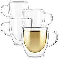 Teabloom Double Walled Cups – 8 oz / 250 ml – Set of 4 Insulated Glass Cups for Tea, Coffee, Espresso, and More – Clarity Glasses