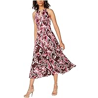 Womens Floral Midi Dress, Red, Small