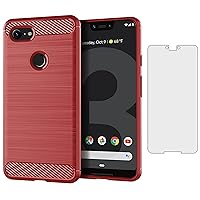 Asuwish Compatible with Google Pixel 3 XL Case and Tempered Glass Screen Protector Cover Cell Accessories Silicone Phone Cases for Pixel3XL Pixel3 LX Pixle 3XL Pixel3XL 3LX 3L 2019 Carbon Fiber Red