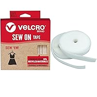 Sew On Tape for Clothes and Fabrics | ECO Collection | Non Adhesive, Cut Strips to Custom Length for Sewing | 15ft x 3/4in Roll, White