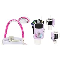 1 Hot Pink Stanley Cup Handle Water Bottle Holder with Strap Silicon Strap “Love Story” Taylor Beads and 1 Purple XL Anti Slip Belt Stanley Cup Pouch Stylish Cute Large Water Bottle Pouch for Stanley