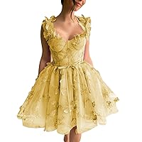 Women's Lace Appliques Sling Mini Homecoming Dress Tulle Short Cocktail Club Dress