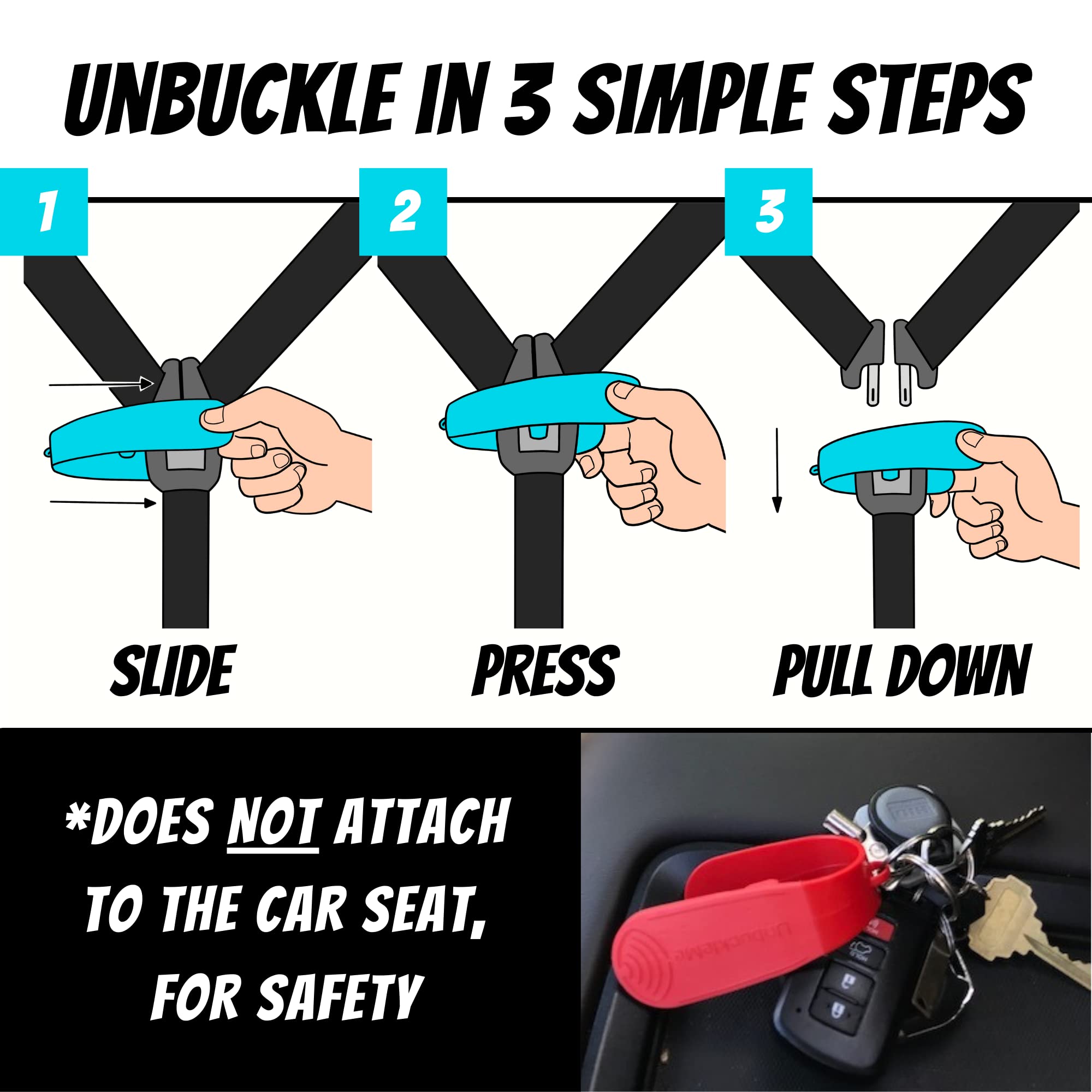 UnbuckleMe Car Seat Buckle Release Tool - Easy Opener Aid for Arthritis, Long Nails, Older Kids - Button Pusher for Infant, Toddler, Convertible 5 pt Harness car Seats - As Seen on Shark Tank (Aqua)