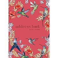 Address Book with A-Z Index: A4 Big Contract & Telephone Notebook Organizer | Alphabet Sections | Large Print | Painted Humming Bird Floral Design