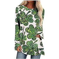 Blouses for Women St. Patrick's Day Printed Long Sleeve Loose Western Flowy Shirts Vintage Tunic Tops to Wear with Leggings