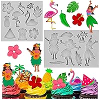 Hawaiian Indian Fondant Mold Summer Tropical Palm Leaves Flower Flamingo Maiden Silicone Mold For Luau Party Theme Cake Decorating Cupcake Topper Candy Gum Paste Polymer Clay Set Of 2
