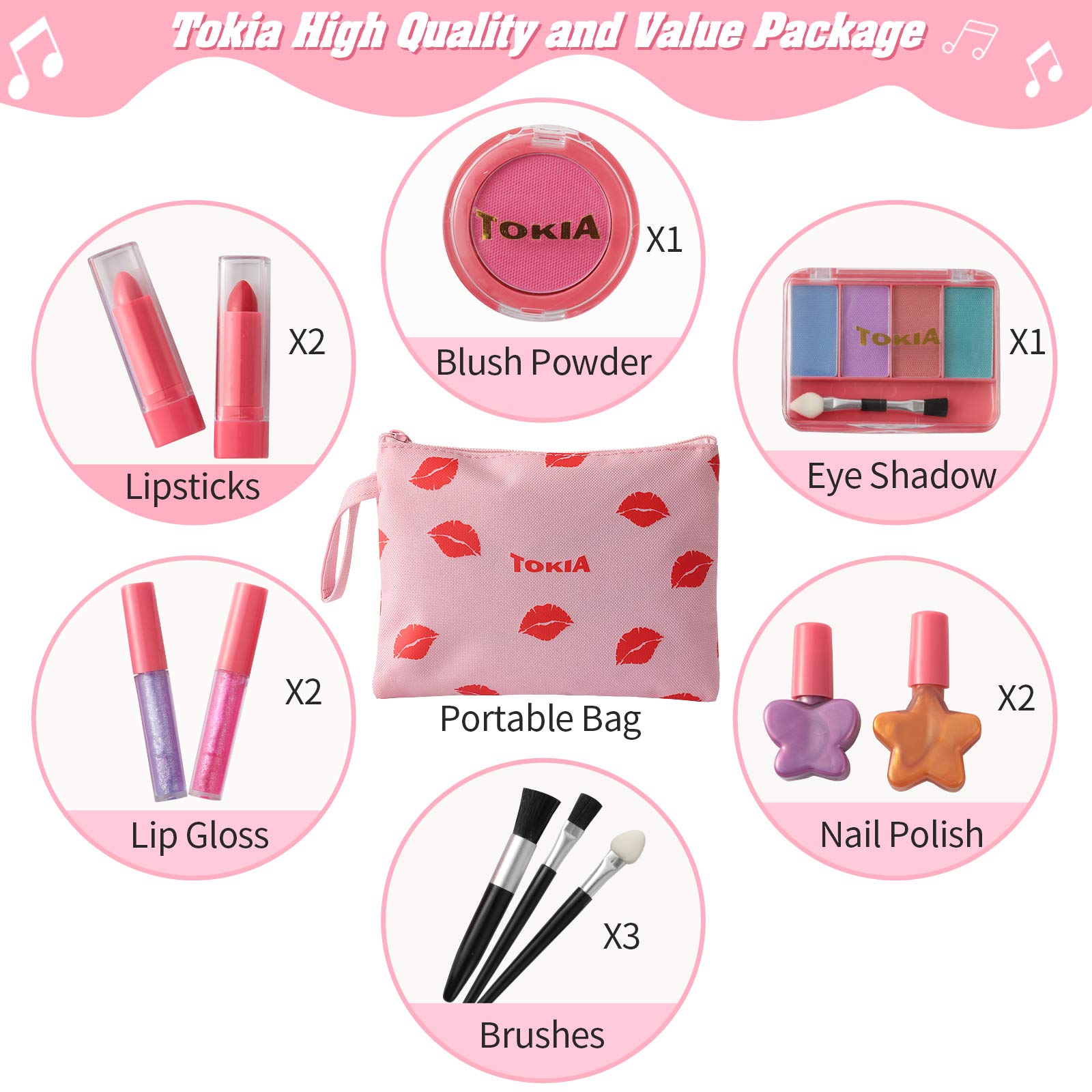 Kids Makeup Kit for Girl, Washable Non-Toxic Little Girl Makeup Set with Cosmetic Bag