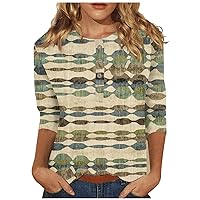 Womens 3/4 Sleeve T Shirts Classic Button Down Blouse Dressy Casual Printed Graphic Tees Summer Going Out Tops