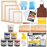 Caydo 38 Pieces Screen Printing Kit Include Fabric Screen Printing Ink, 4 Size Screen Printing Frame, Screen Printing Squeegees, Inkjet Transparency Film, Ink Knife, and Mask Tape