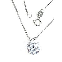 SOLID 18k White Gold Diamond Necklaces for women Solitaire 1.5 carat Diamond Necklace gift for her 8mm Round Diamond HANDMADE Diamond Jewelry 4 prong Diamond Mother's day gift for Mom wife Birthday