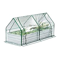 8x3x1.5FT Galvanized Raised Garden Bed with Greenhouse,Bottomless Flower Bed with Clear Cover, Outdoor Planter Box Kit with Dual 2-Tier Roll-Up Windows, Easy Venting & Watering