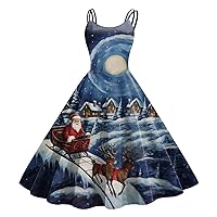 Formal Midi Dress,Women Casual Easter Print Dress Sleeveless Round Neck Strap Dress Loose Dress Cotton Winter D