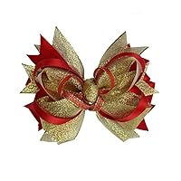 juDany Large Red and Gold Christmas Hair Bow Clip for Girls