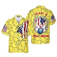 Bowling Gaming Pullover Button Hawaiian Shirt,Bowling Short-Sleeves Men's Shirt Matching,Bowling Aloha Shirt