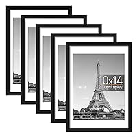 upsimples 10x14 Picture Frame Set of 5, Display Pictures 8.5x11 with Mat or 10x14 Without Mat, Wall Gallery Poster Frames, Black