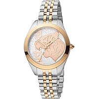 Just Cavalli Women's Pantera Quartz Watch with Analog Display and Stainless Steel Bracelet JC1L210M0185, Silver/Rose Gold