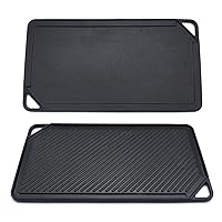 GasSaf Cast Iron Reversible Griddle, 20 Inch x 10.5 Inch Double Sided Grill Pan Perfect for Gas Grills and Stove Top