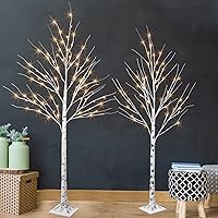 Set of 2 Lighted Birch Tree, Prelit Christmas Tree Warm White Lights, Artificial Twig Tree with Dimmable & Timer Function, LED Tree for Outdoor Indoor Yard Xmas Decor, Plug in, 5FT 6FT
