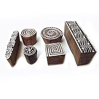 Spiral and Geometric Designs Wooden Printing Stamps (Set of 6)