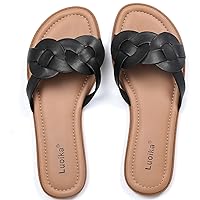 Luoika Women's Wide Width Flat Slides Sandals, Casual Comfortable Strap Sandal Summer Beach Dress Shoes for Women.