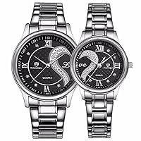 DREAMING Q&P Unisex Analogue Quartz Pair Watch with Stainless Steel Strap Black White
