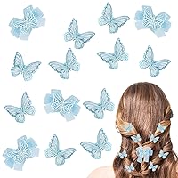 12PCS Butterfly Hair Clips Lace Hair Bows Hairpin Double Layer Embroidered Butterfly Hair Clip Ribbon Butterfly Barrette for Women Girls,Fairy Butterfly Hair Accessories Blue