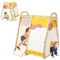 Toddler Indoor Gym Playset, 7-in-1 Wooden Climbing Toys with Tent， Monkey Bar, Rings, Climbing Structure for Boys and Girls,3Y+