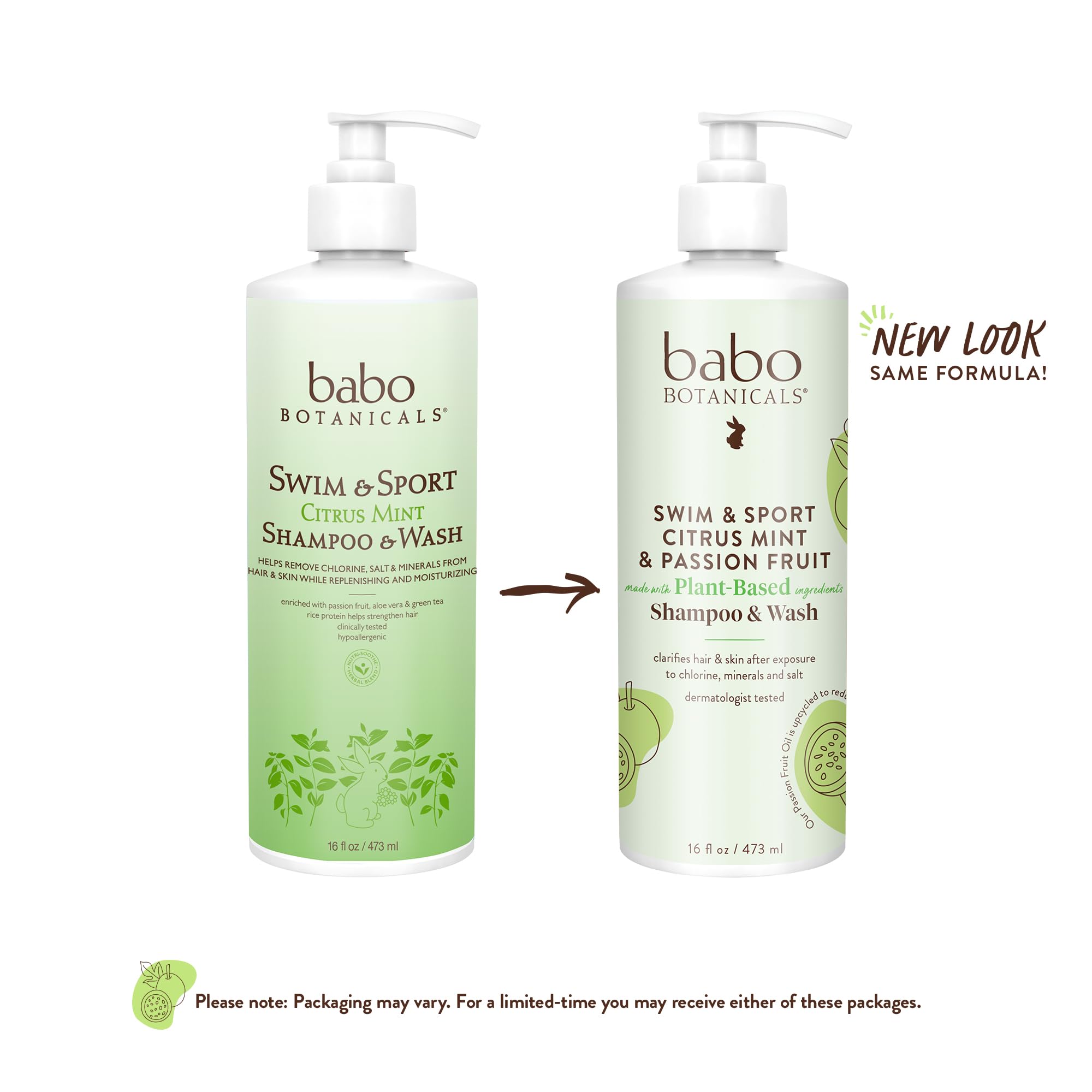 Babo Botanicals Purifying Swim & Sport 2-in-1 Shampoo & Wash - with Passion Fruit Oil, Organic Aloe & Green Tea - for Babies, Kids or Extra Sensitive Skin - Light Citrus Mint Fragrance, 16 Ounce