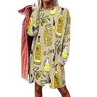 Bright Olives Seamless Women's Long Sleeve T-Shirt Dress Casual Tunic Tops Loose Fit Crewneck Sweatshirts with Pockets