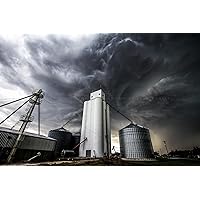 Country Photography Print (Not Framed) Picture of Storm Clouds Swirling Over Grain Elevator on Stormy Spring Day in Kansas Thunderstorm Wall Art Moody Farmhouse Decor (5