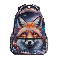 ALAZA Fox Galaxy Nebula Backpack Purse with Multiple Pockets Name Card Personalized Travel Laptop Book Bag, Size S/16 inch