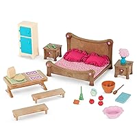 Li'l Woodzeez Master Bedroom & Dining Set – Miniature Furniture and Kitchen Accessories – 26pc Toy Set with Bed, Table, Fridge, and More – Toys for Kids Age 3+