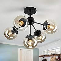 SZXYKEJI Modern Black Ceiling Light Fixture Semi Flush Mount Chandelier 5-Light for Bedroom Kitchen Farmhouse Hallway Foyer Passage.