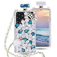 LUVI Perfume Bottle Case for Galaxy S24 Ultra 5G Diamond Glitter Case 3D Bling Rhinestone Crystal Crown Shiny Clear Cover with Neck Strap Lanyard Crossbody Wrist Strap Cute Luxury Case for Girls Women