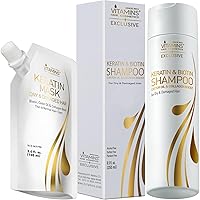 Vitamins Keratin Shampoo and Thin Hair Mask Travel Kit - Renewing Cleanser for Extra Clean Luminous Blowout Look and Intensive Deep Conditioner for Dry Damaged Thin Hair - Pro Salon Hair Treatment