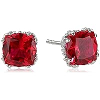 Amazon Essentials 925 Sterling Silver Stud Earrings for Women - 7mm Jubilee Cut Created Gemstone, Birthstone Crown Setting, Romantic Fine Jewelry Gifts, Ideal for Special Occasions