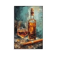 Iisrar Whiskey And Cigar Dark Moody Wall Art - Whiskey Wine Beer Bar Decor Dark Aesthetic Decor Man Cave Da Canvas Wall Art Print Poster For Home School Office Decor Unframe 12x18inch(30x45cm)