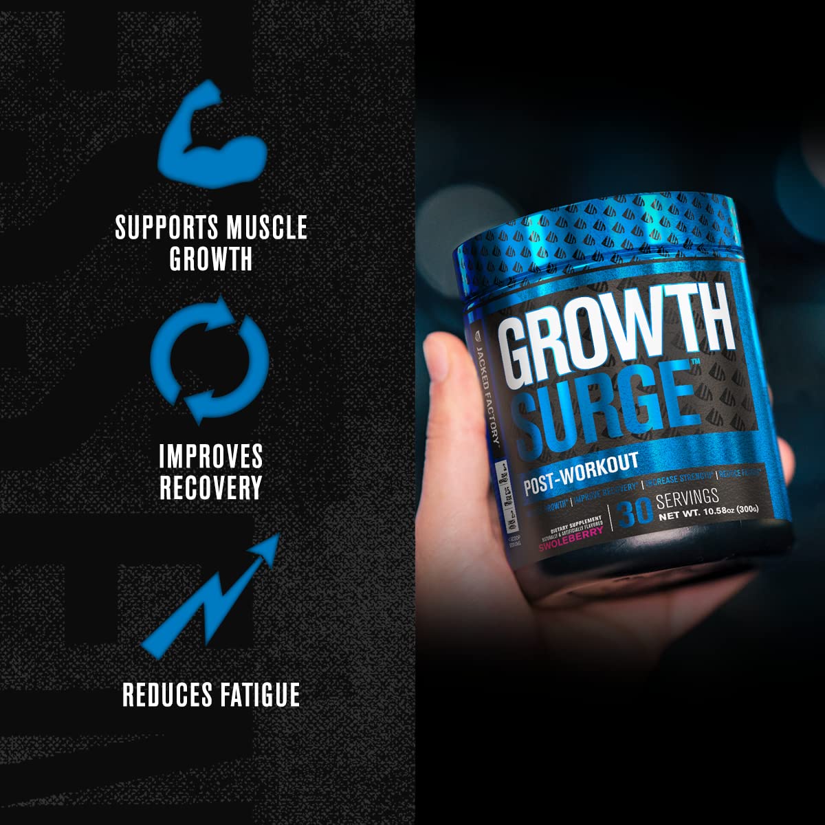 Jacked Factory N.O. XT Nitric Oxide Supplement, Growth Surge Post Workout Muscle Builder, Build XT Muscle Builder
